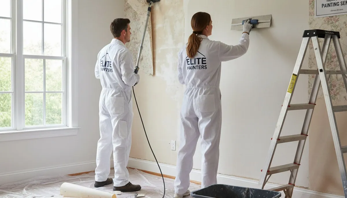 Wallpaper removal service in Vancouver, WA by Vancouver Paint Pros preparing walls for painting